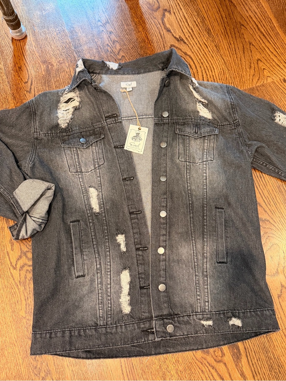 Distressed Black Denim Jacket